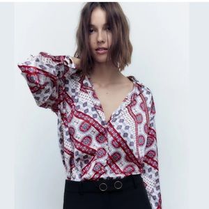 ZARA PATCHWORK PRINT SATIN EFFECT SHIRT